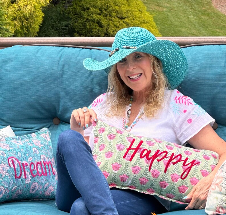 Hello Hand Embroidered Pillow
