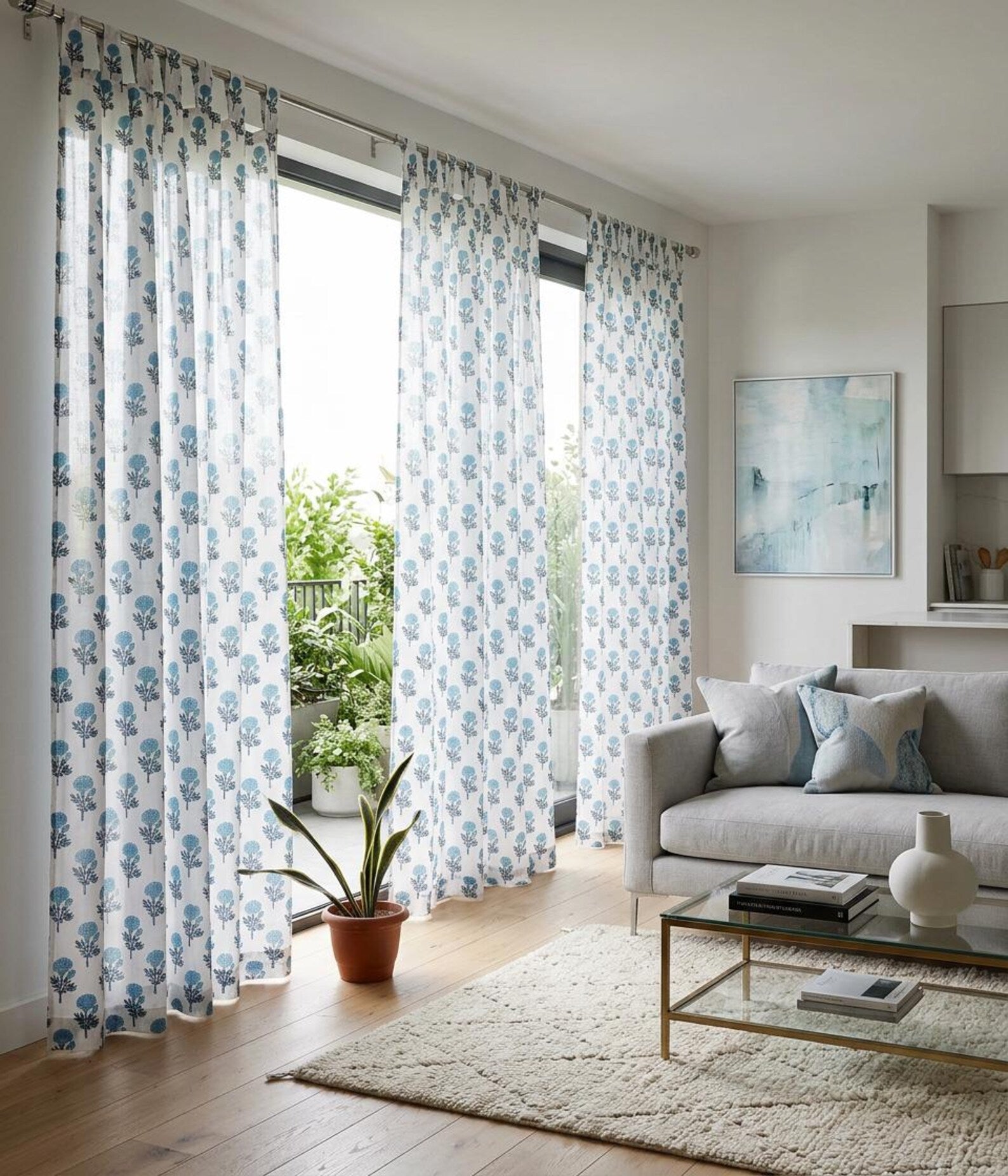 Blue Block Print Curtains
