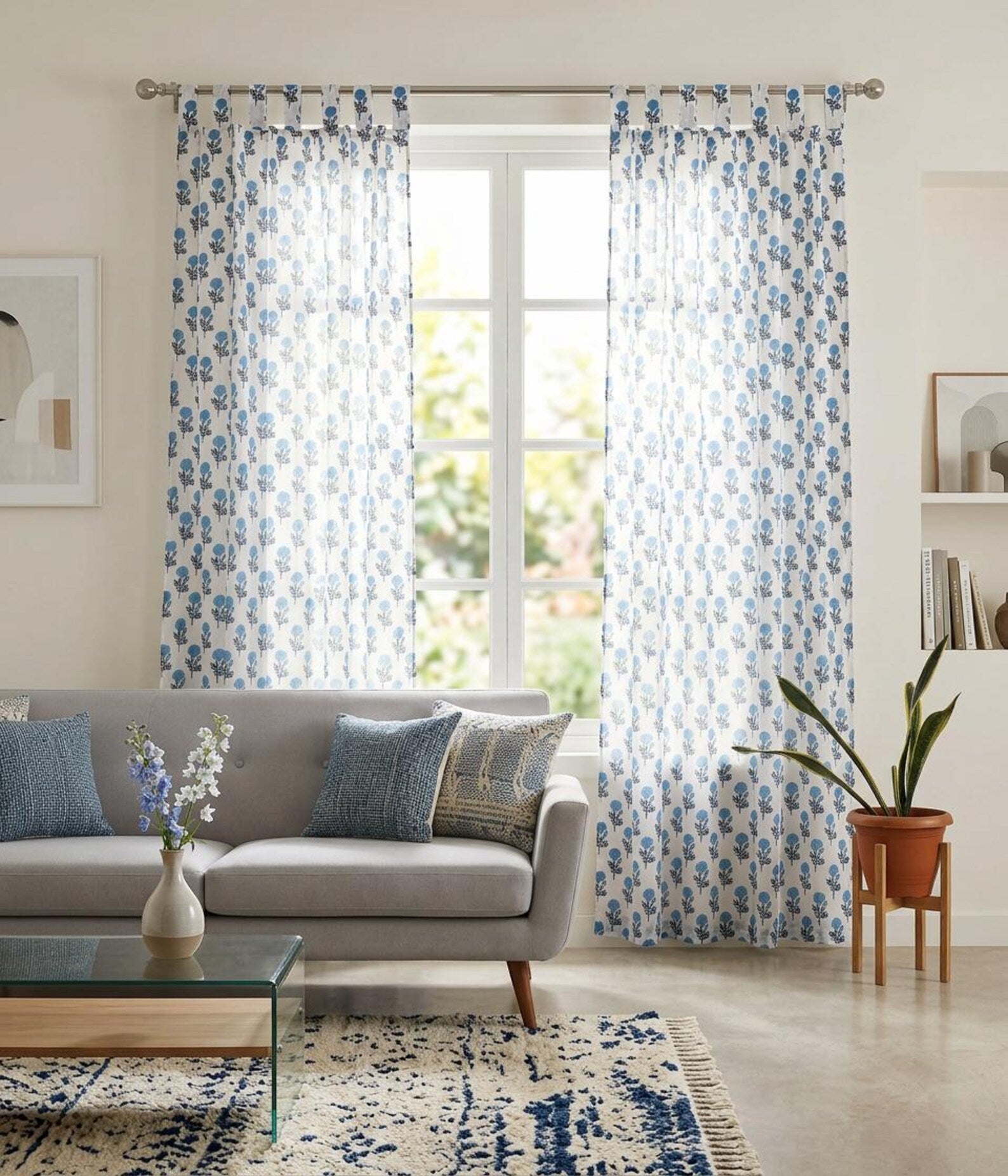 Blue Block Print Curtains