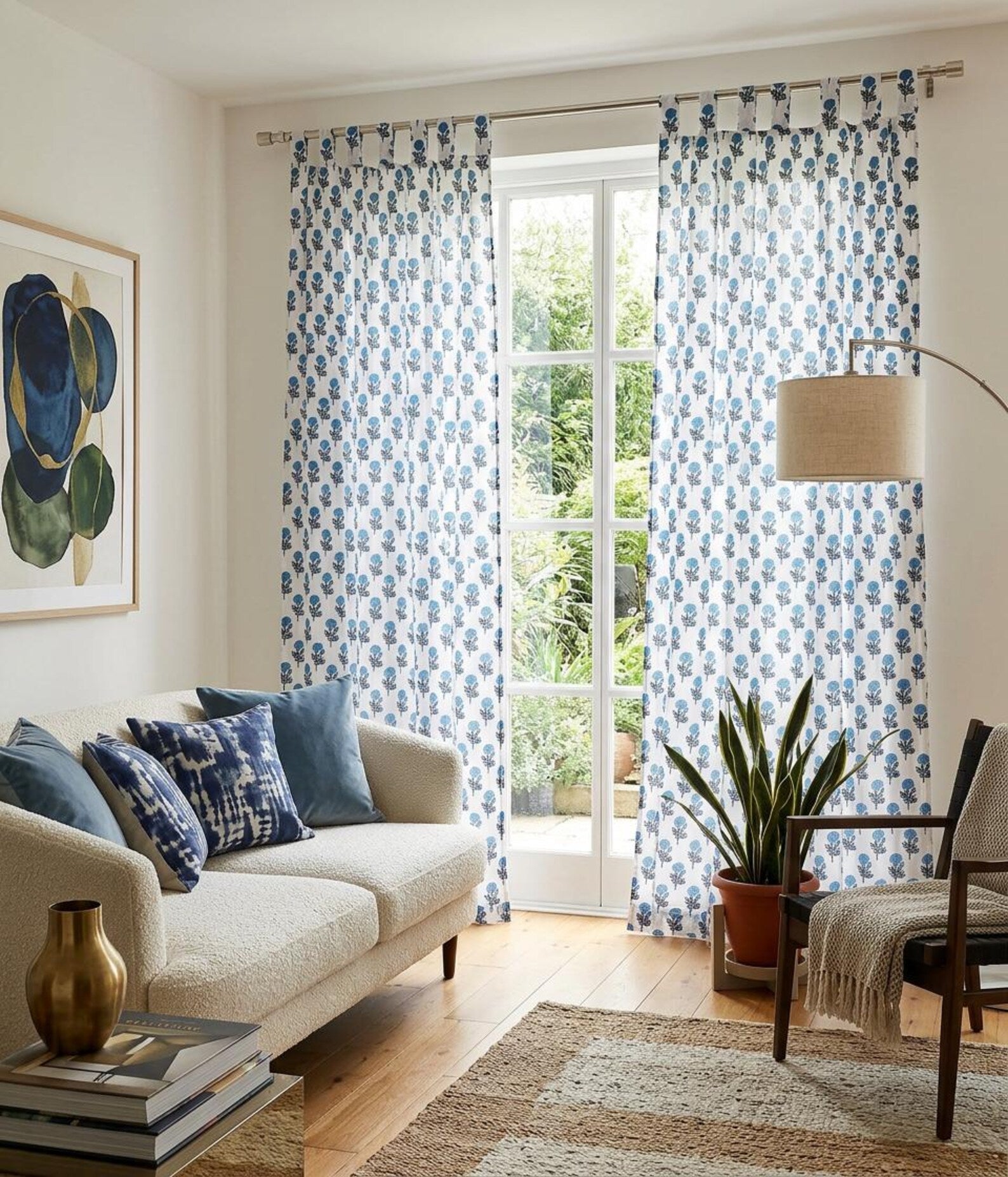 Blue Block Print Curtains
