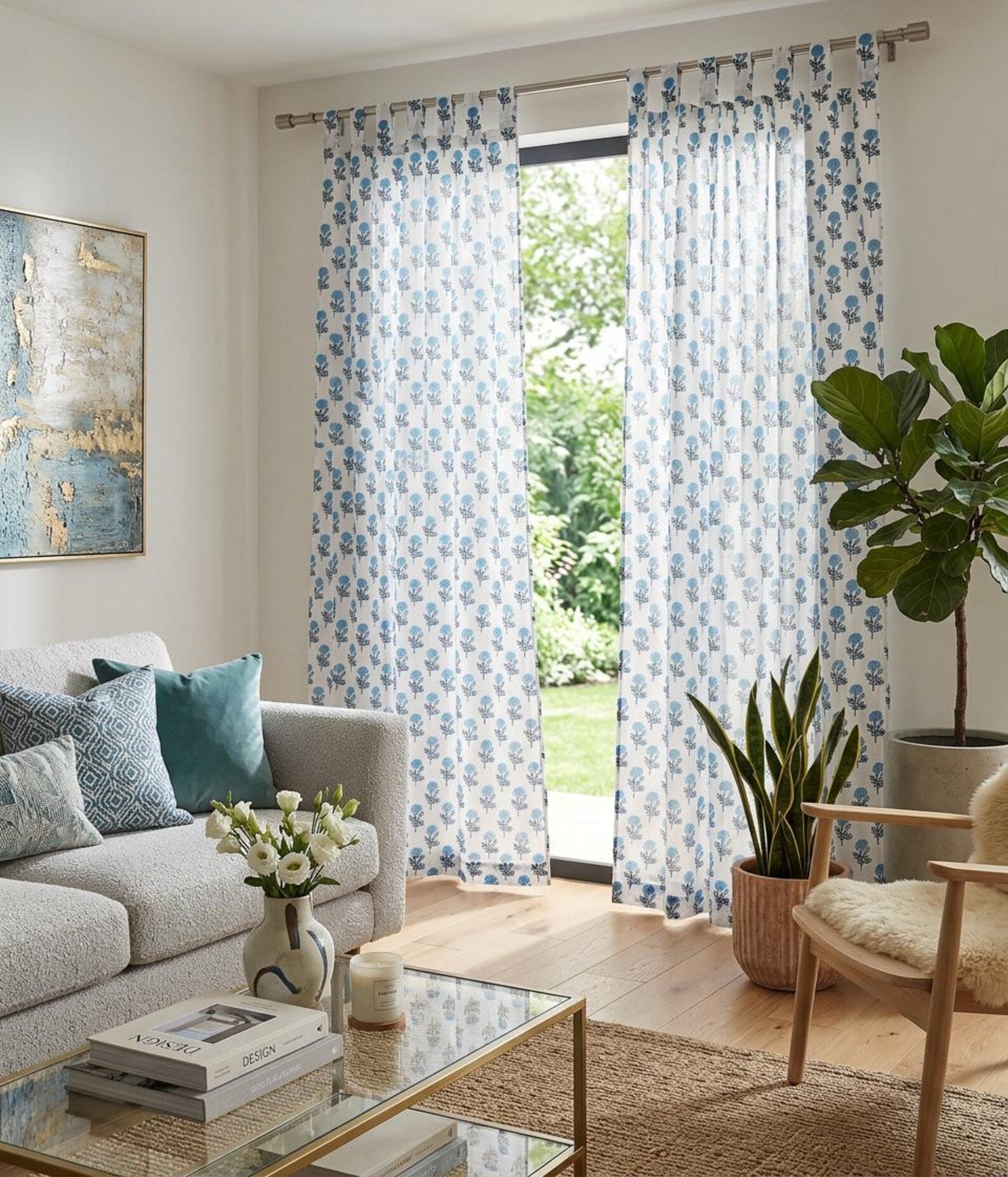 Blue Block Print Curtains