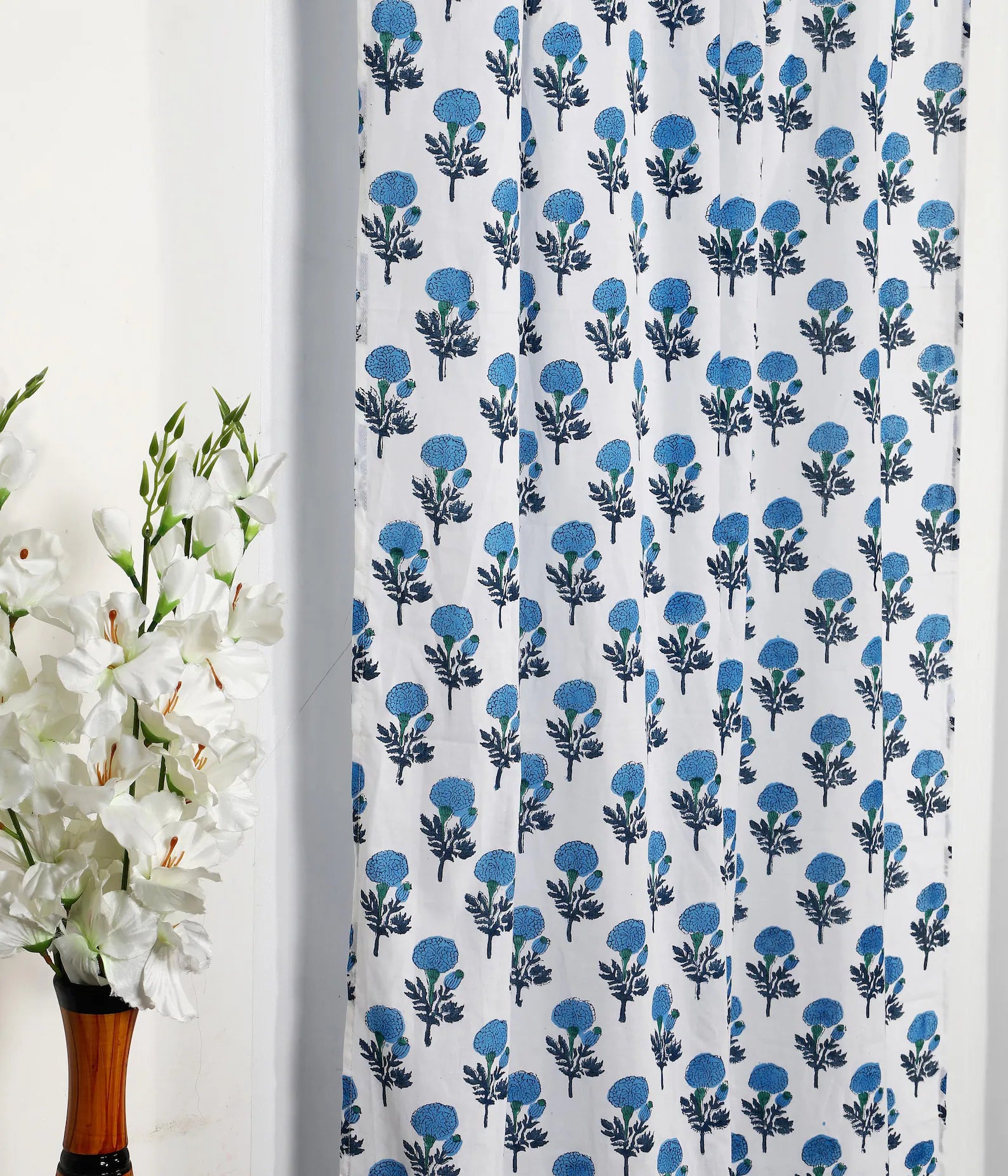 Blue Block Print Curtains