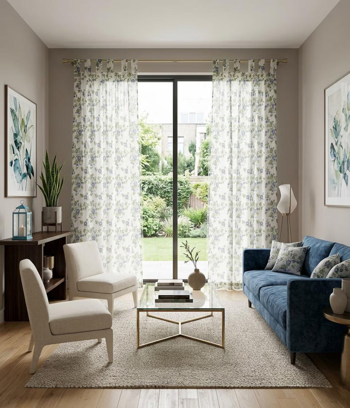Blue Green Floral Cottagecore Curtains