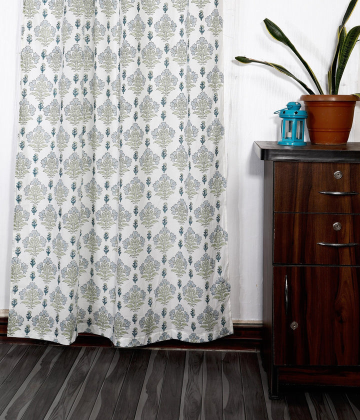 Blue Green Floral Cottagecore Curtains