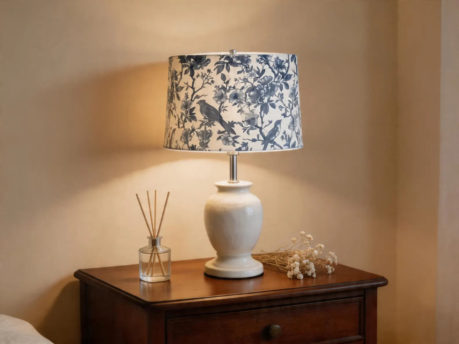 The Bird Floral Toile Drum Lampshade