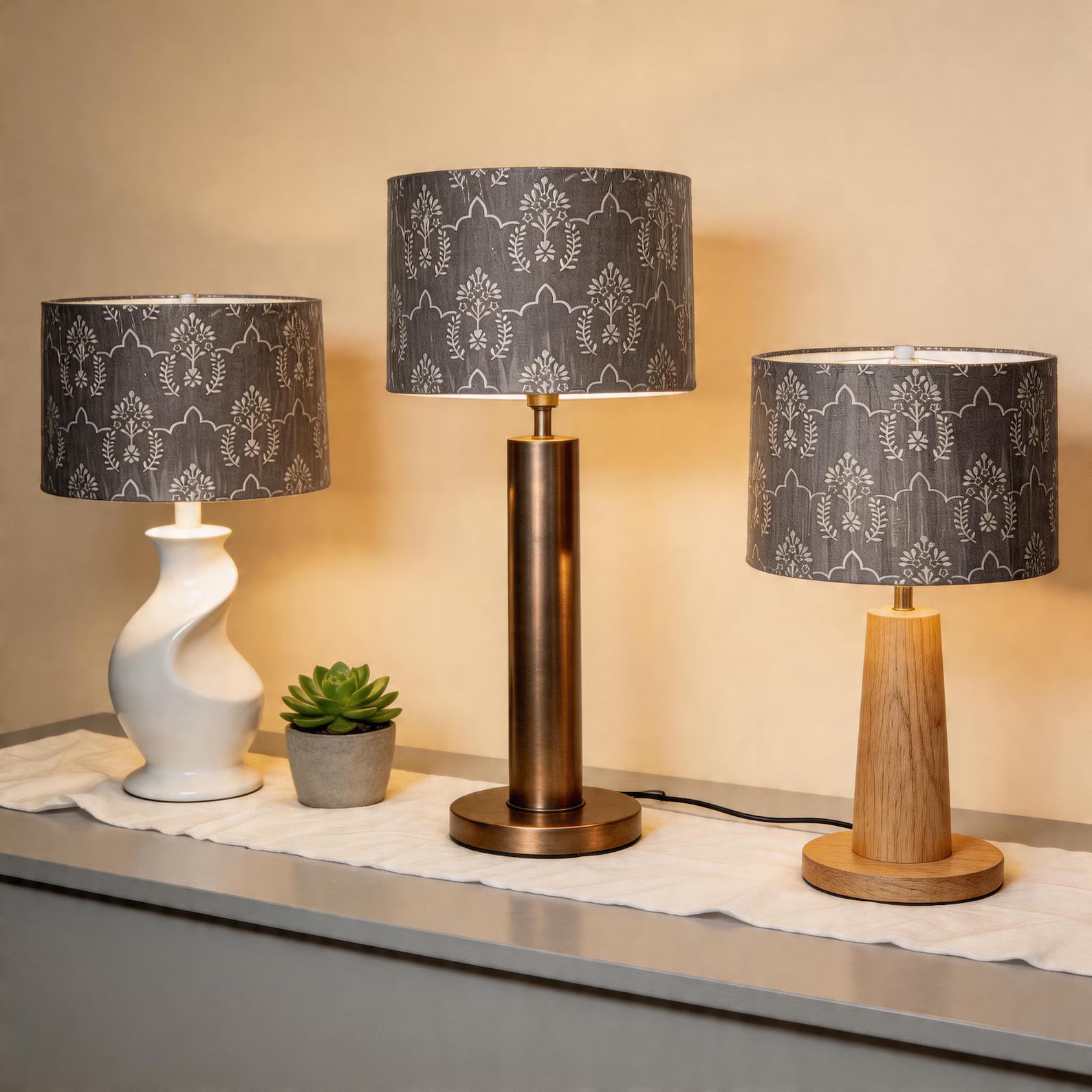 Gray Drum Lampshade 12.5” | Neutral Fabric Lamp Shade | Modern Table Lamp Shade | Classic Home Decor | Replacement Lampshade