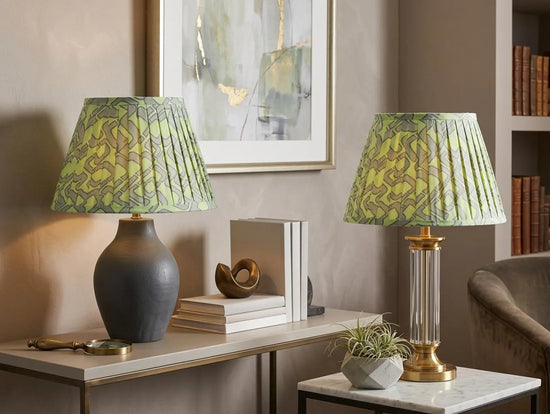 Green Abstract Lampshade, English Pleat Fabric Shade, Modern Artistic Table Lamp Shade, Statement Lighting Decor, Neutral Green Home Decor