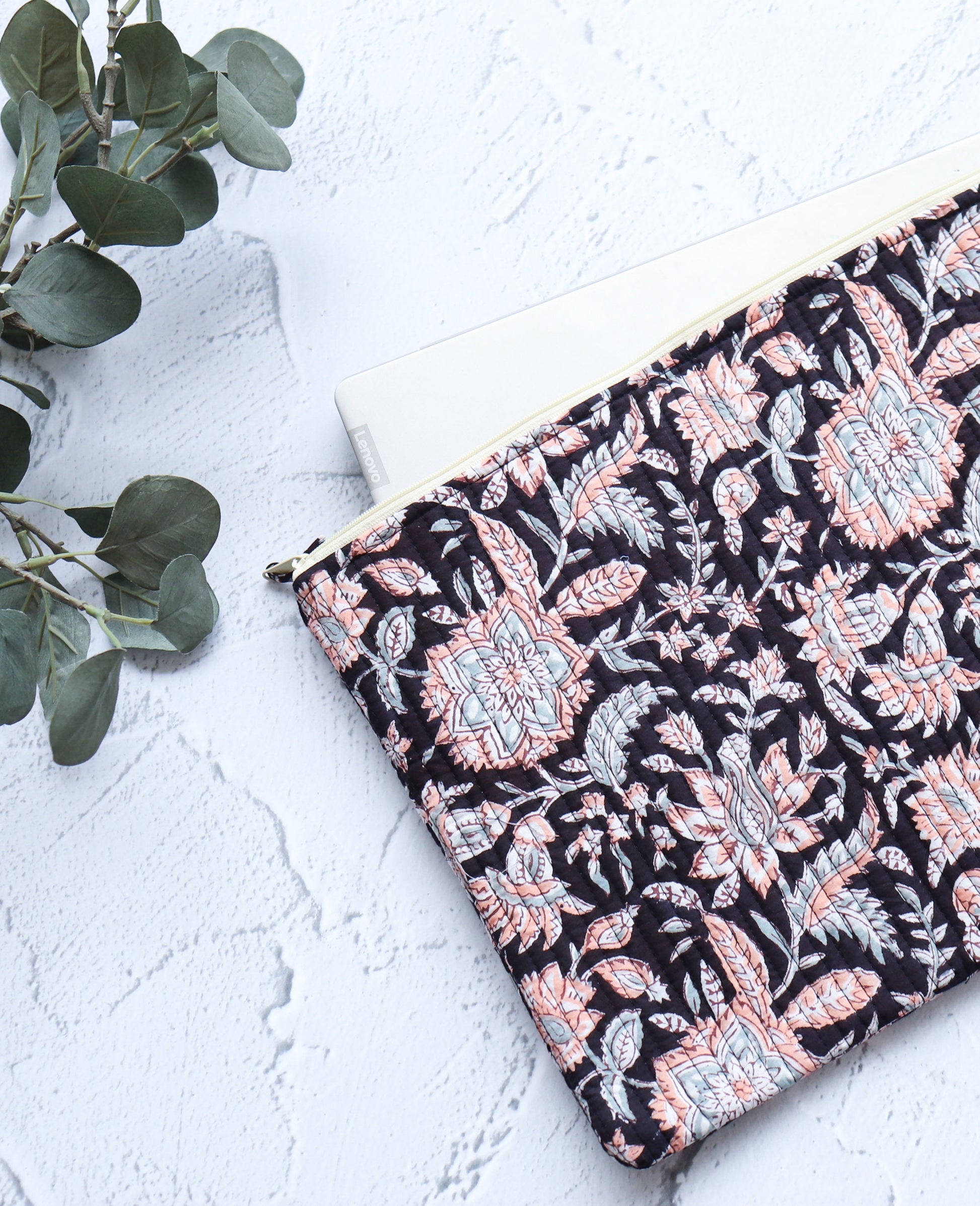 Quilted Floral Cotton Laptop Sleeve – Bright Laptop Protector