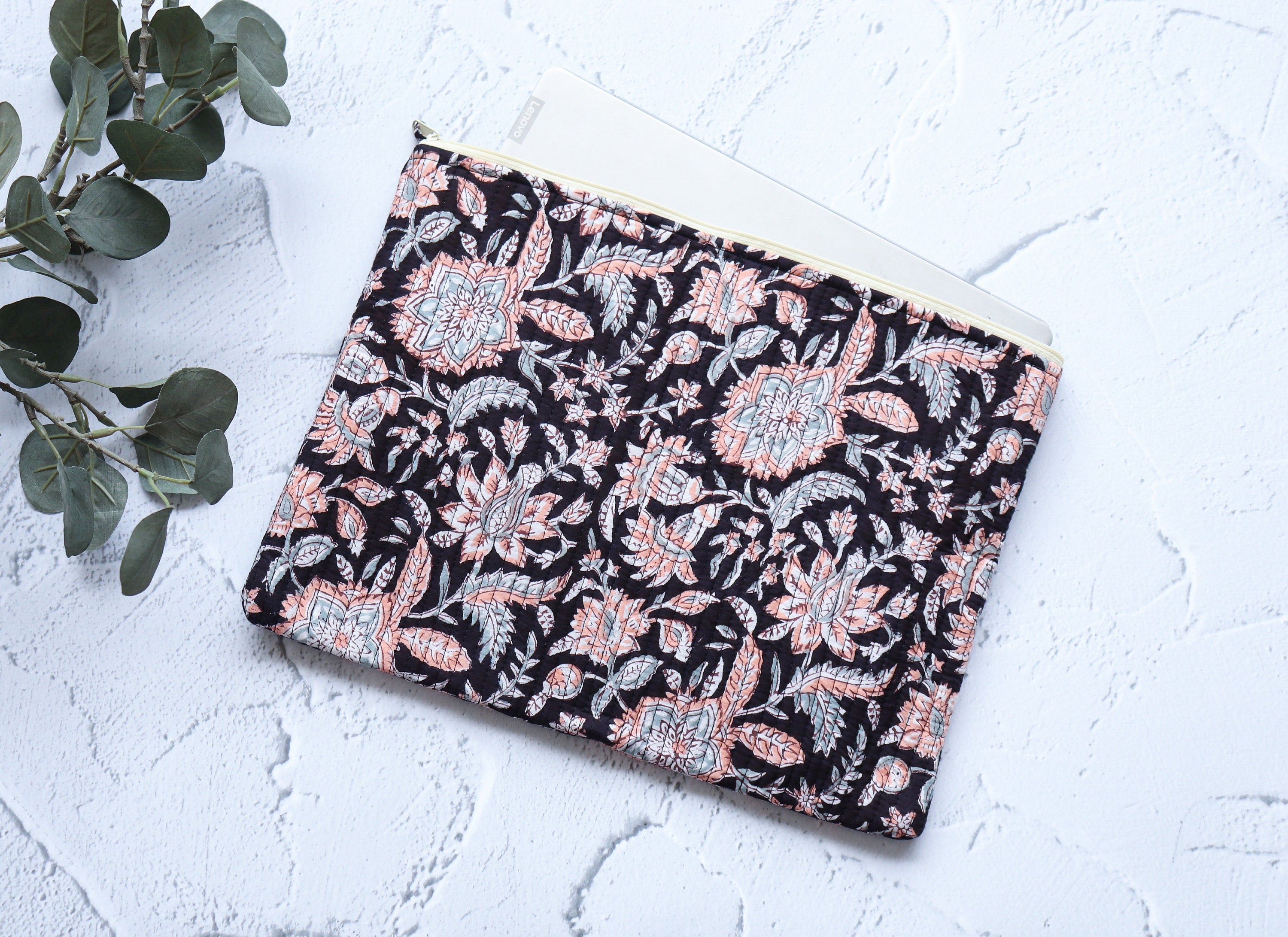 Quilted Floral Cotton Laptop Sleeve – Bright Laptop Protector