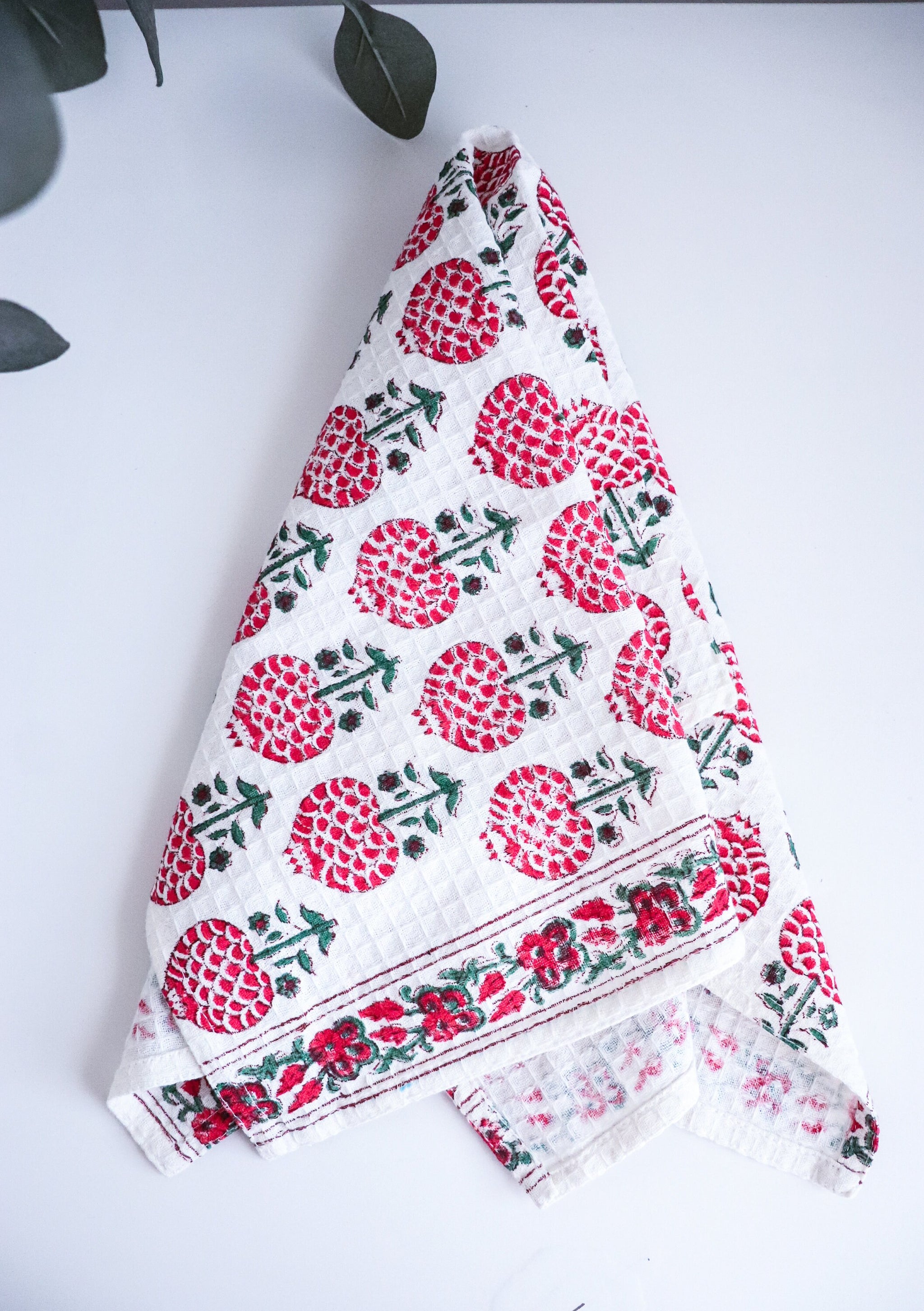 Floral Hand Block Printed Waffle Kitchen Towel Set