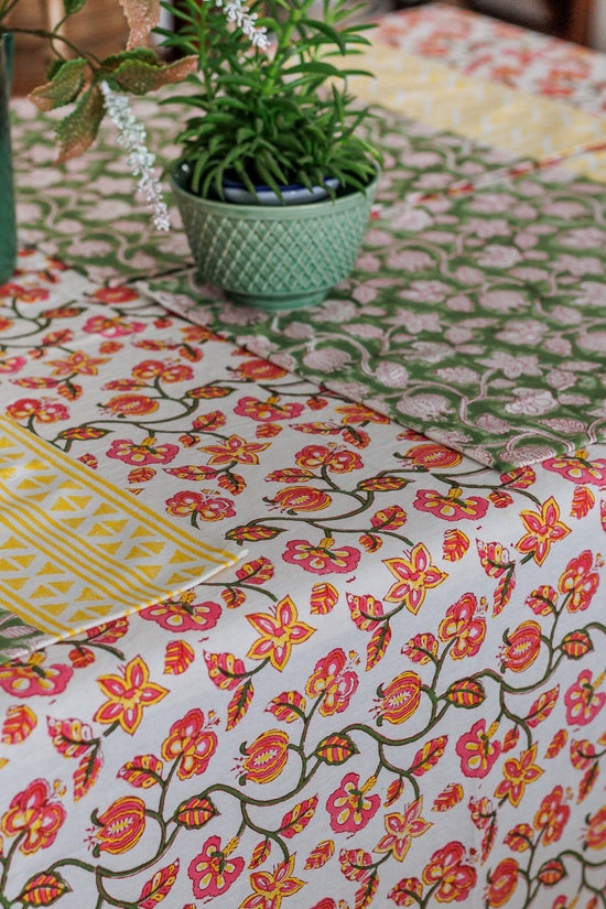 Green Cotton Table Placemats – Pomegranate Block Print, Set of 6