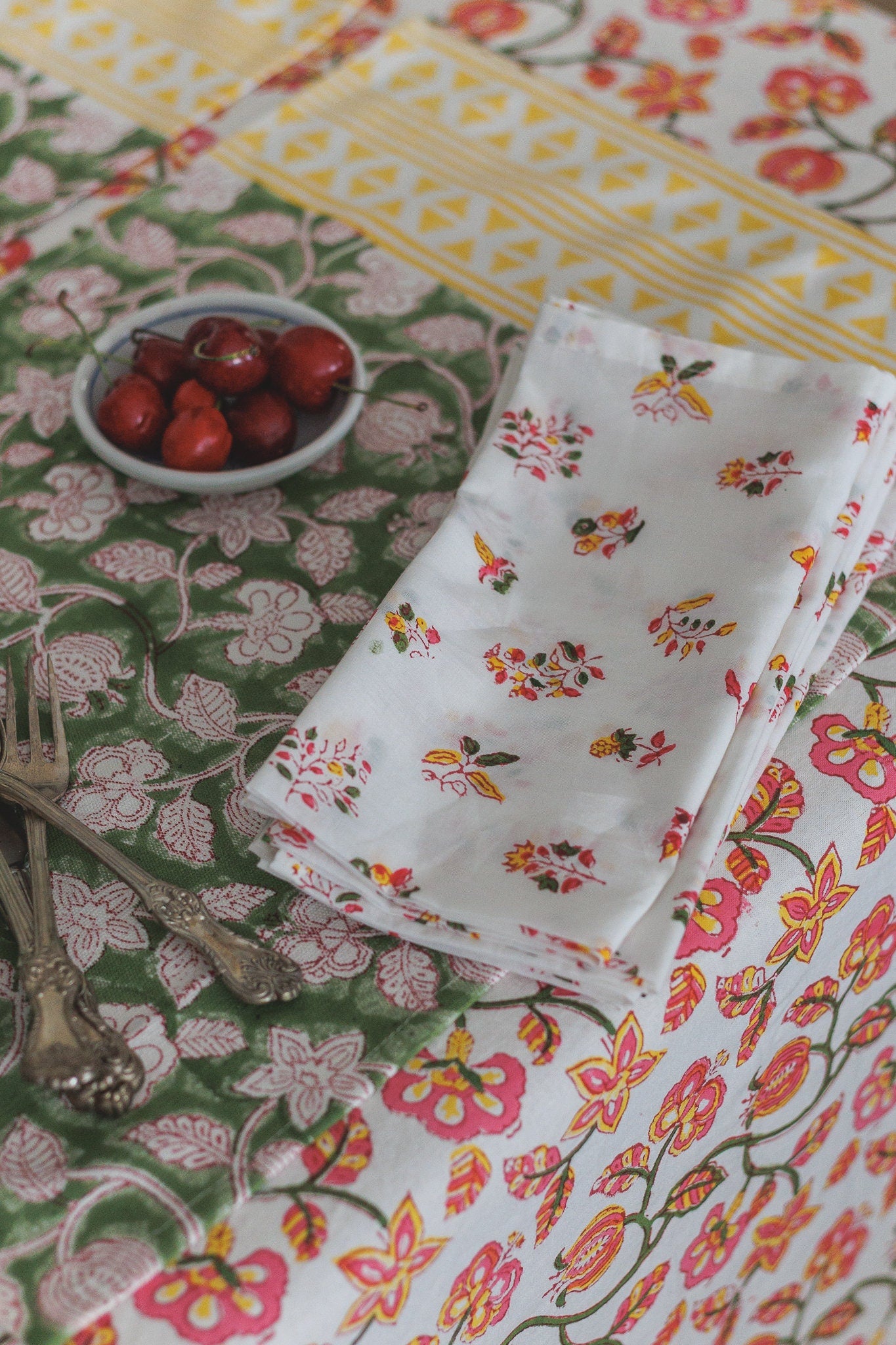 Floral Block Print Cloth Napkins - Set of 6