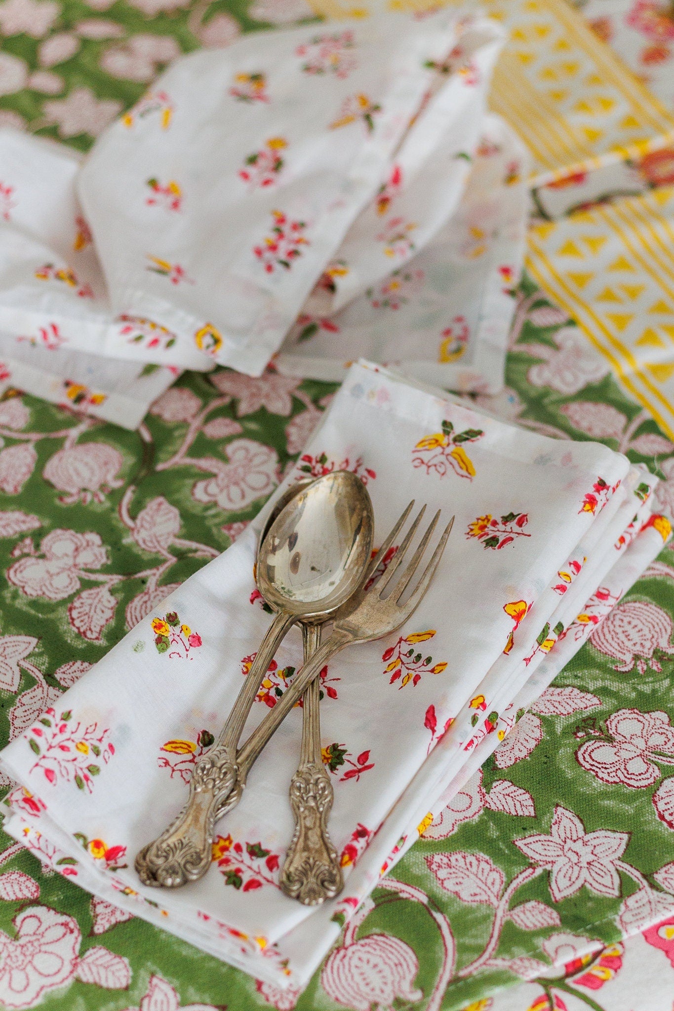 Floral Block Print Cloth Napkins - Set of 6