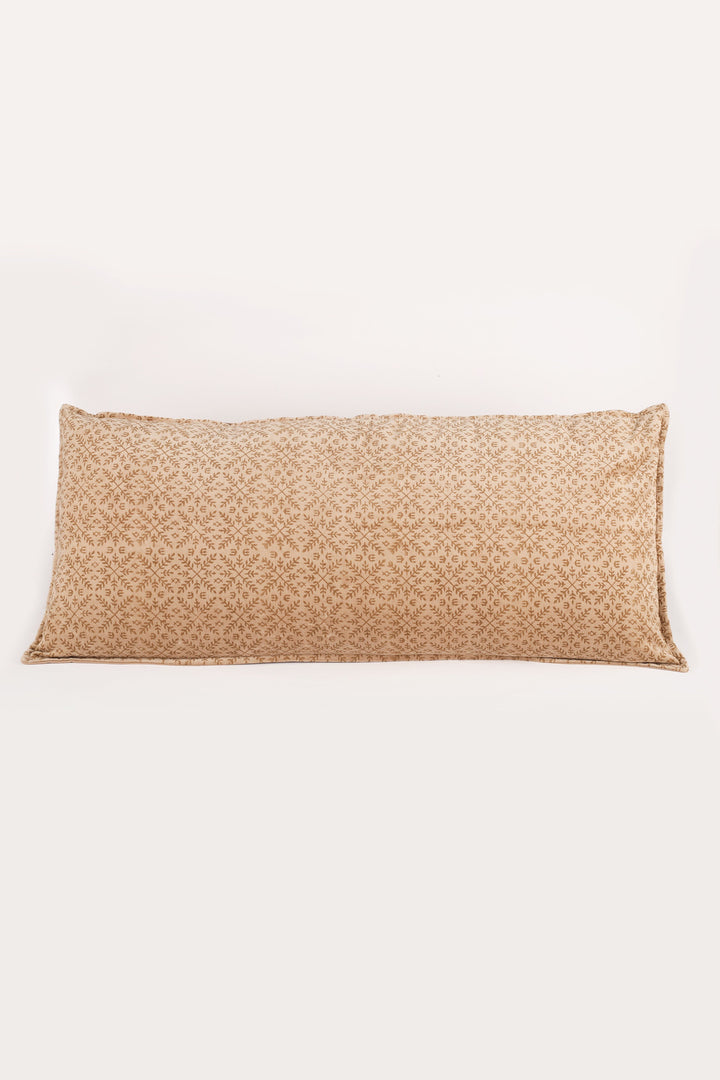 Oversized Lumbar Pillow Cover | Hand Block Print Neutral Cushion | 16x36 Boho Throw Pillow | Bed & Sofa Decor | Cotton Back with Zipper