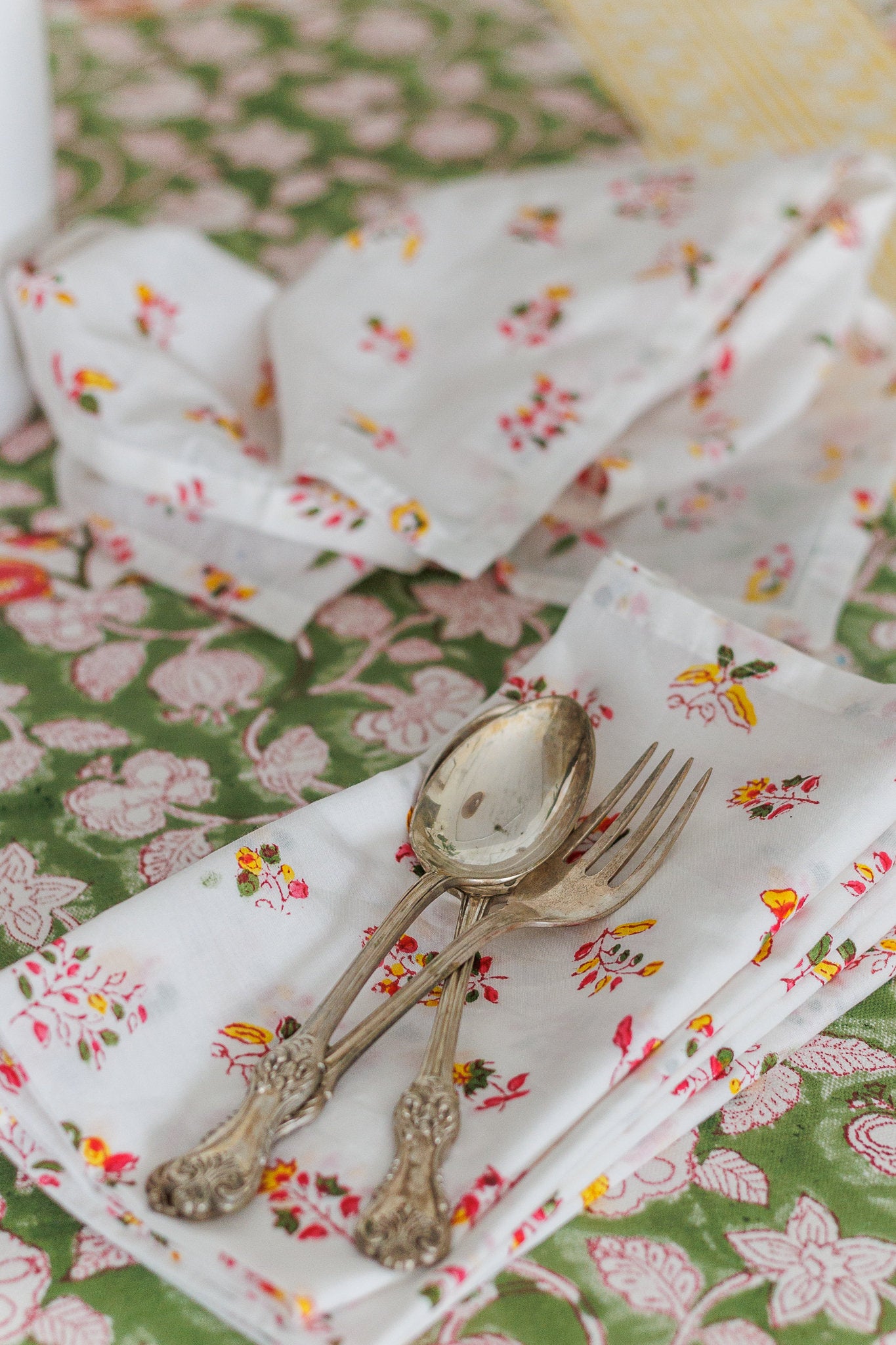 Floral Block Print Cloth Napkins - Set of 6