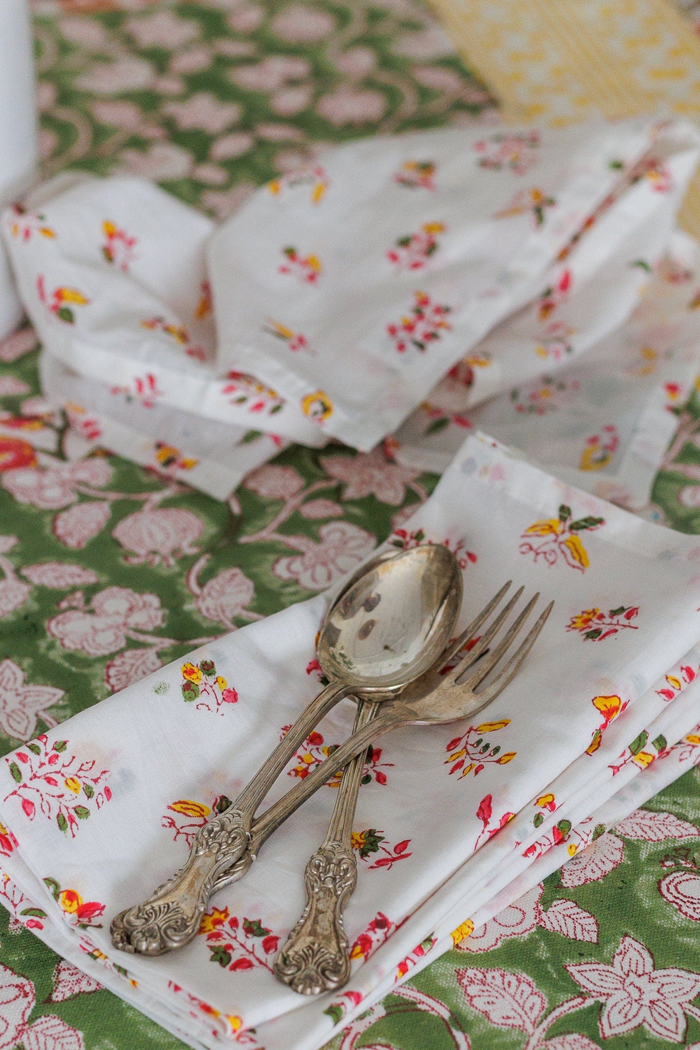 Floral Block Print Cloth Napkins - Set of 6