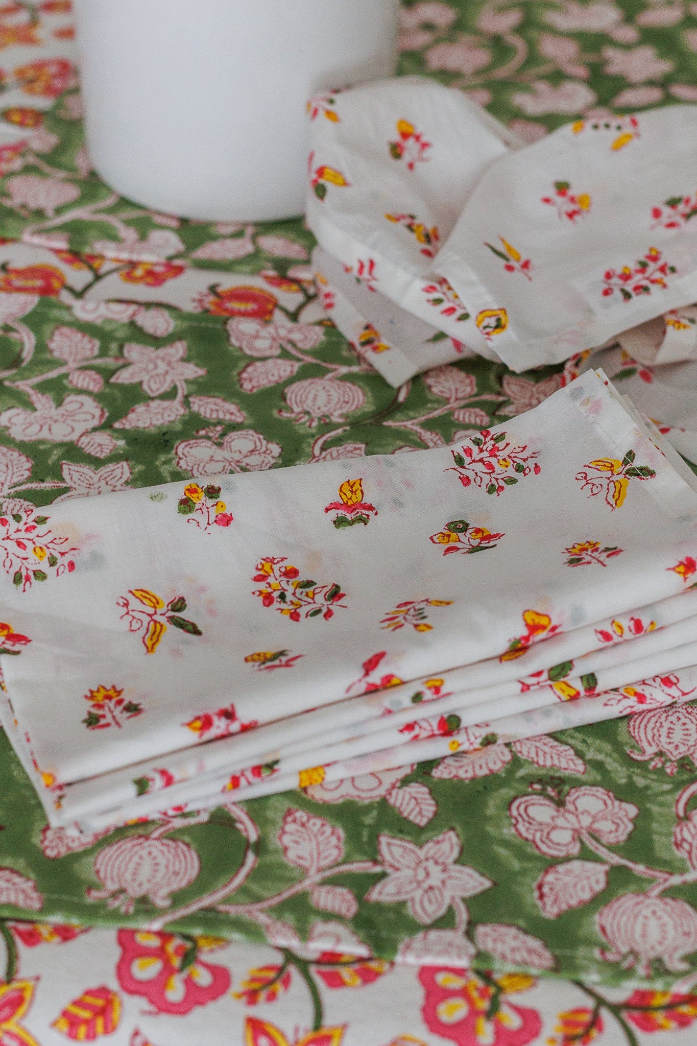 Floral Block Print Cloth Napkins - Set of 6