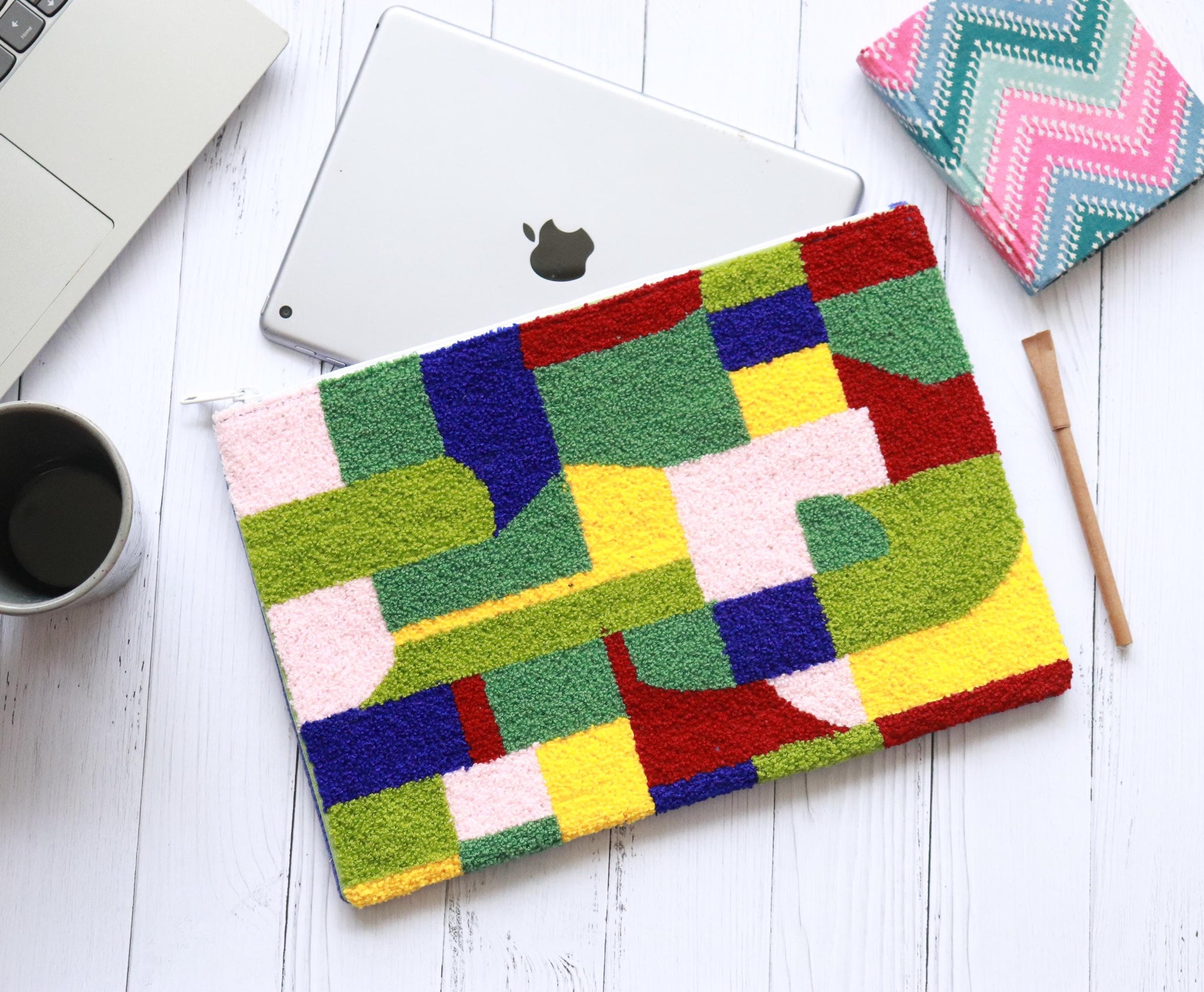 The Boho Punch Needle Laptop Sleeve - Blue