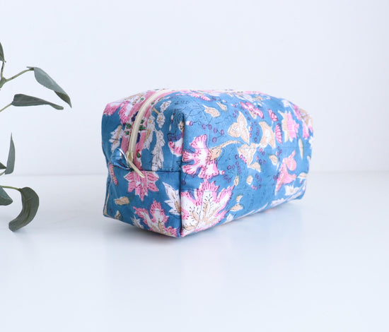Travel Boxy Makeup Bag  - Blue Forest