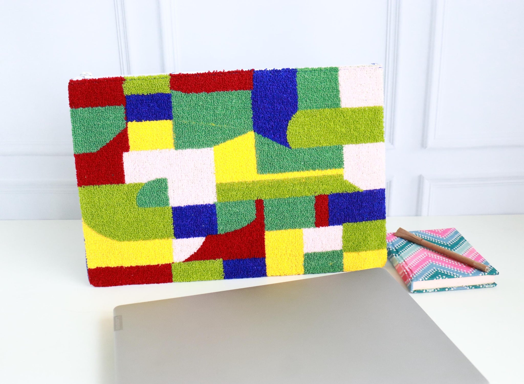 The Boho Punch Needle Laptop Sleeve - Blue