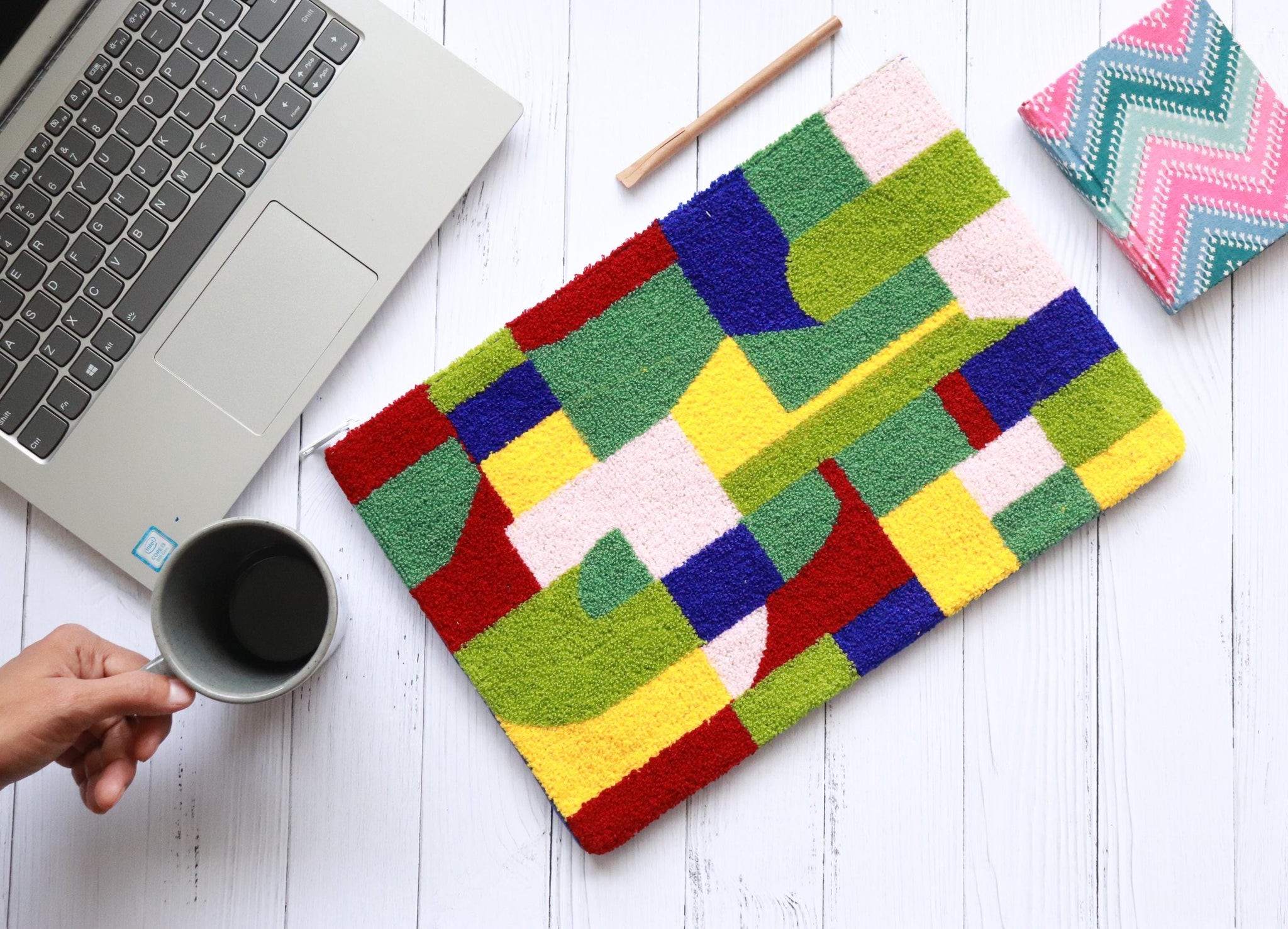The Boho Punch Needle Laptop Sleeve - Blue