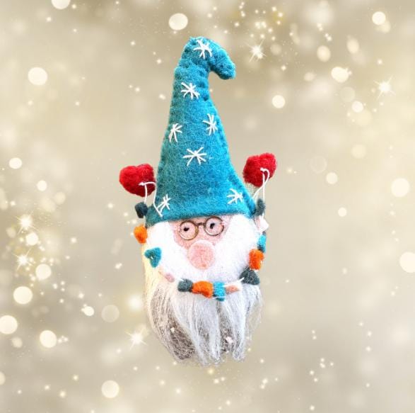 Santa Gnome with Glasses Christmas Ornaments - Handmade Felt Christmas Tree Decorations - Holiday Gifting - Stocking Stuffer-Vintage Hanging