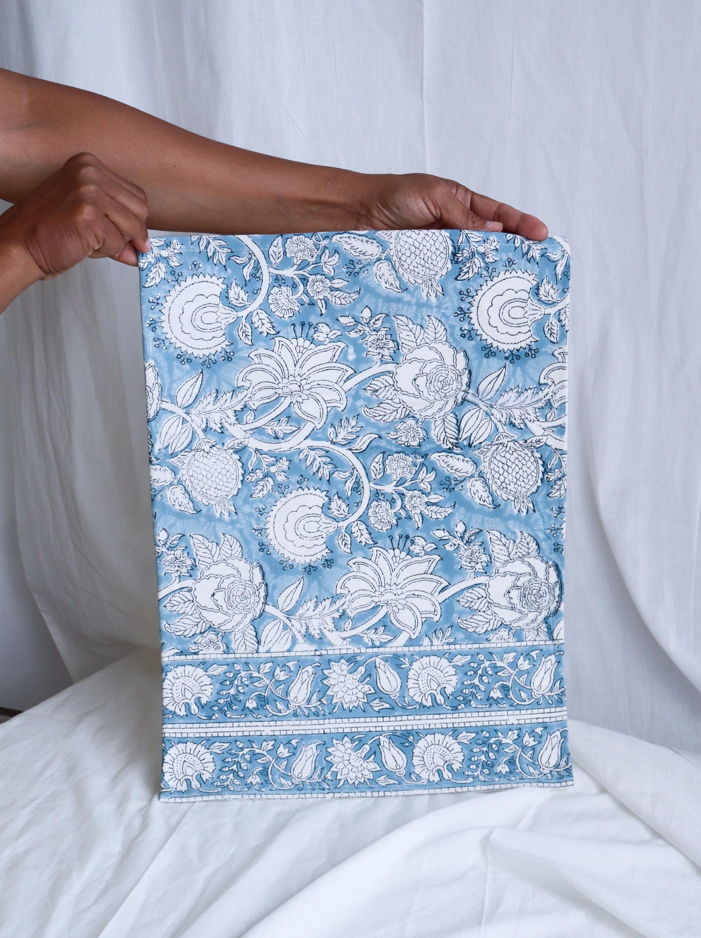 Blue Floral Block Print Cotton Placemats - Set of 6