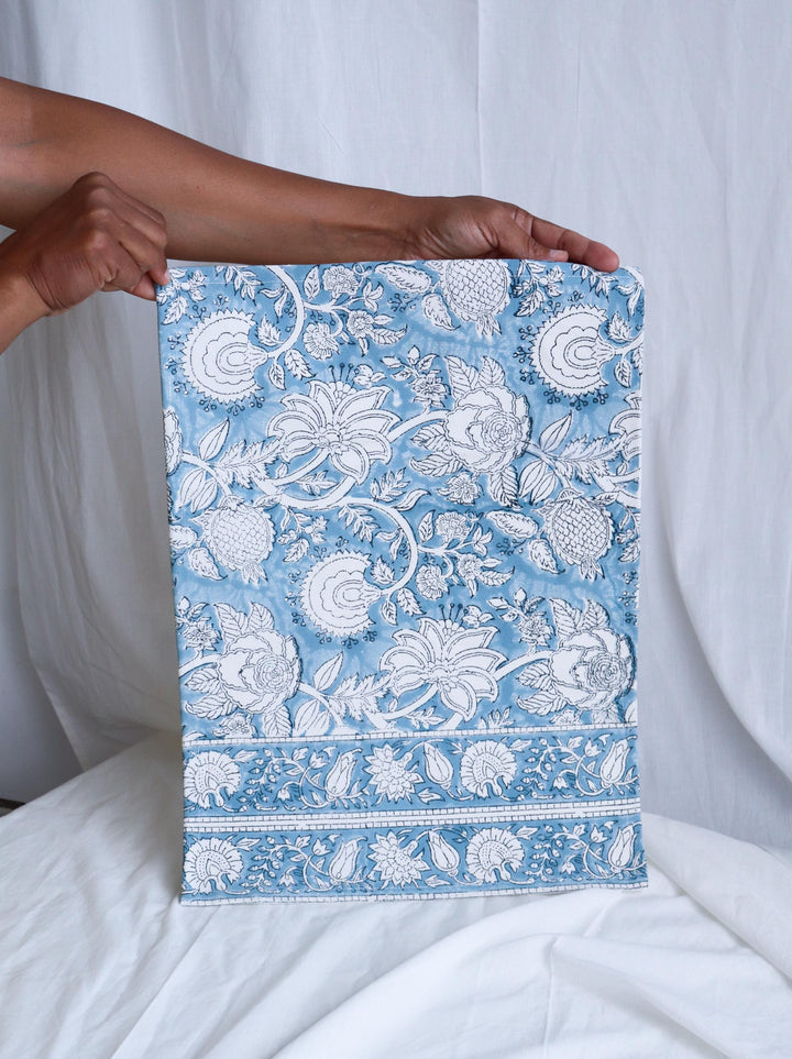 Blue Floral Block Print Cotton Placemats - Set of 6