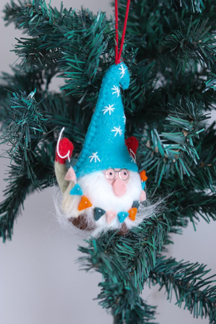 Santa Gnome with Glasses Christmas Ornaments - Handmade Felt Christmas Tree Decorations - Holiday Gifting - Stocking Stuffer-Vintage Hanging