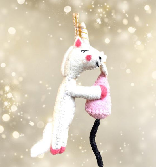 Handmade Felt Unicorn Ornament – Dreamy Unicorn Hugging Ice Cream Cone - Magical Christmas Tree Decorations-Holiday Gifting-Stocking Stuffer