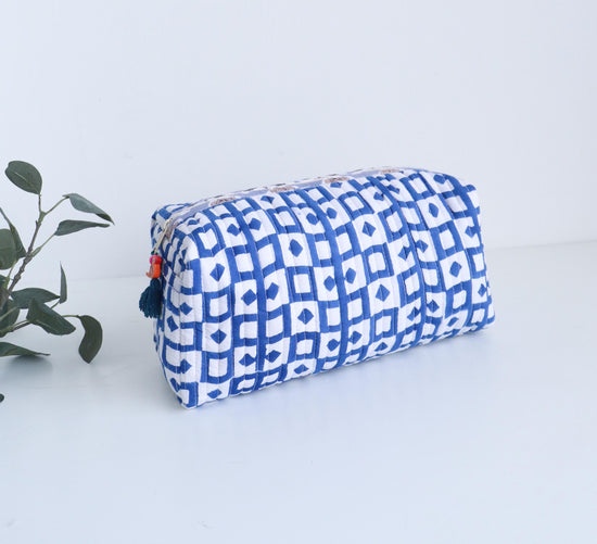 Floral Block Print Quilted Cosmetic Bag – Travel Toiletry Pouch