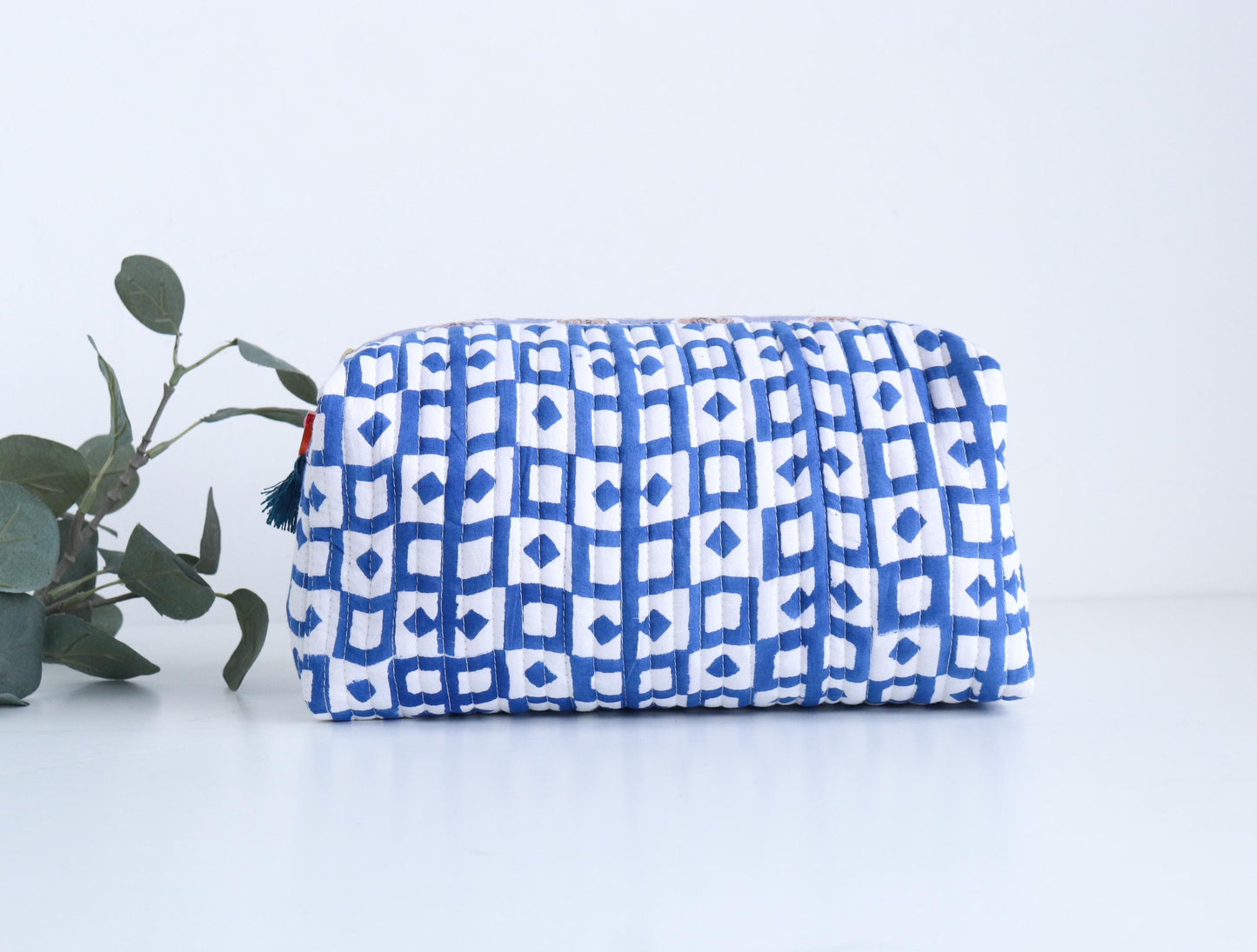 Floral Block Print Quilted Cosmetic Bag – Travel Toiletry Pouch