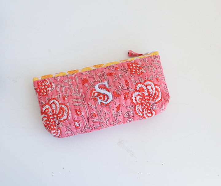 Personalized Floral Makeup Pouch – Hand Embroidered Travel Organizer