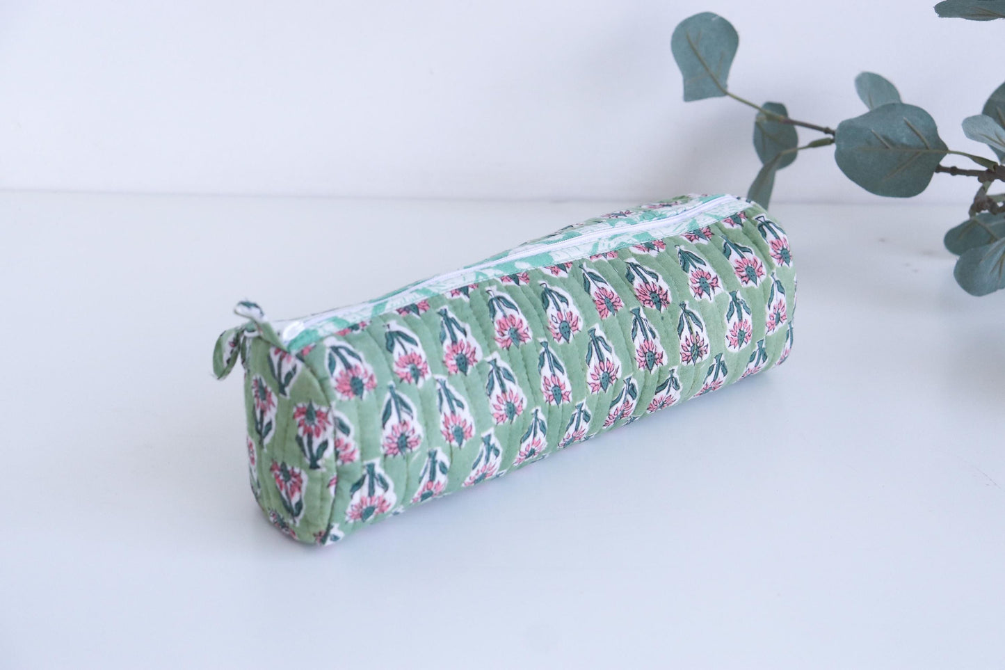 Floral Quilted Pencil Pouch, Makeup Brush Holder, Teacher's Gift, Mini Cosmetic Bag, Jewelry Pouch, Handmade Case