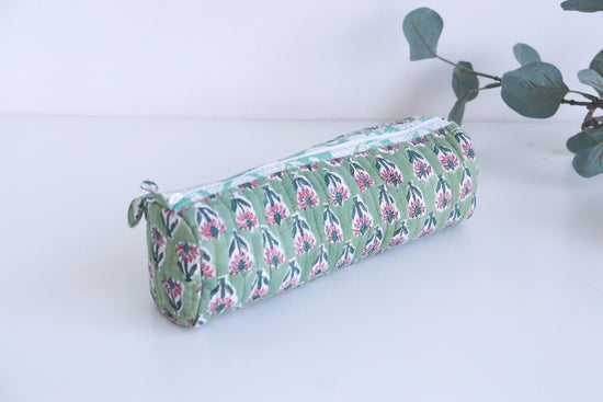 Floral Quilted Pencil Pouch, Makeup Brush Holder, Teacher's Gift, Mini Cosmetic Bag, Jewelry Pouch, Handmade Case