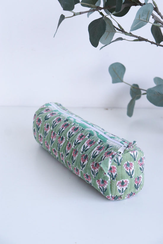 Floral Quilted Pencil Pouch, Makeup Brush Holder, Teacher's Gift, Mini Cosmetic Bag, Jewelry Pouch, Handmade Case