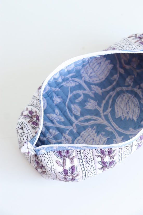 White and Purple Quilted Pencil Pouch, Makeup Brush Holder, Teacher's Gift, Mini Cosmetic Bag, Jewelry Pouch, Handmade Case, Round Bag