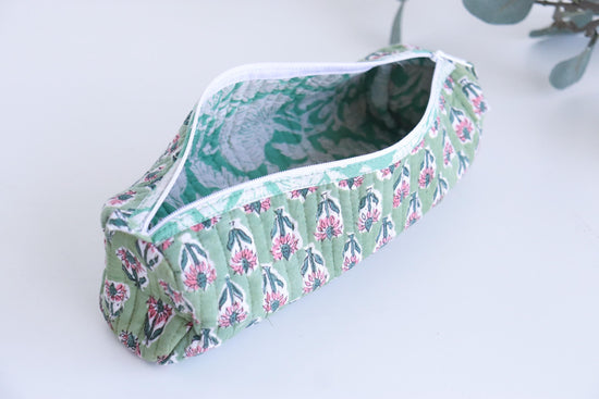 Floral Quilted Pencil Pouch, Makeup Brush Holder, Teacher's Gift, Mini Cosmetic Bag, Jewelry Pouch, Handmade Case