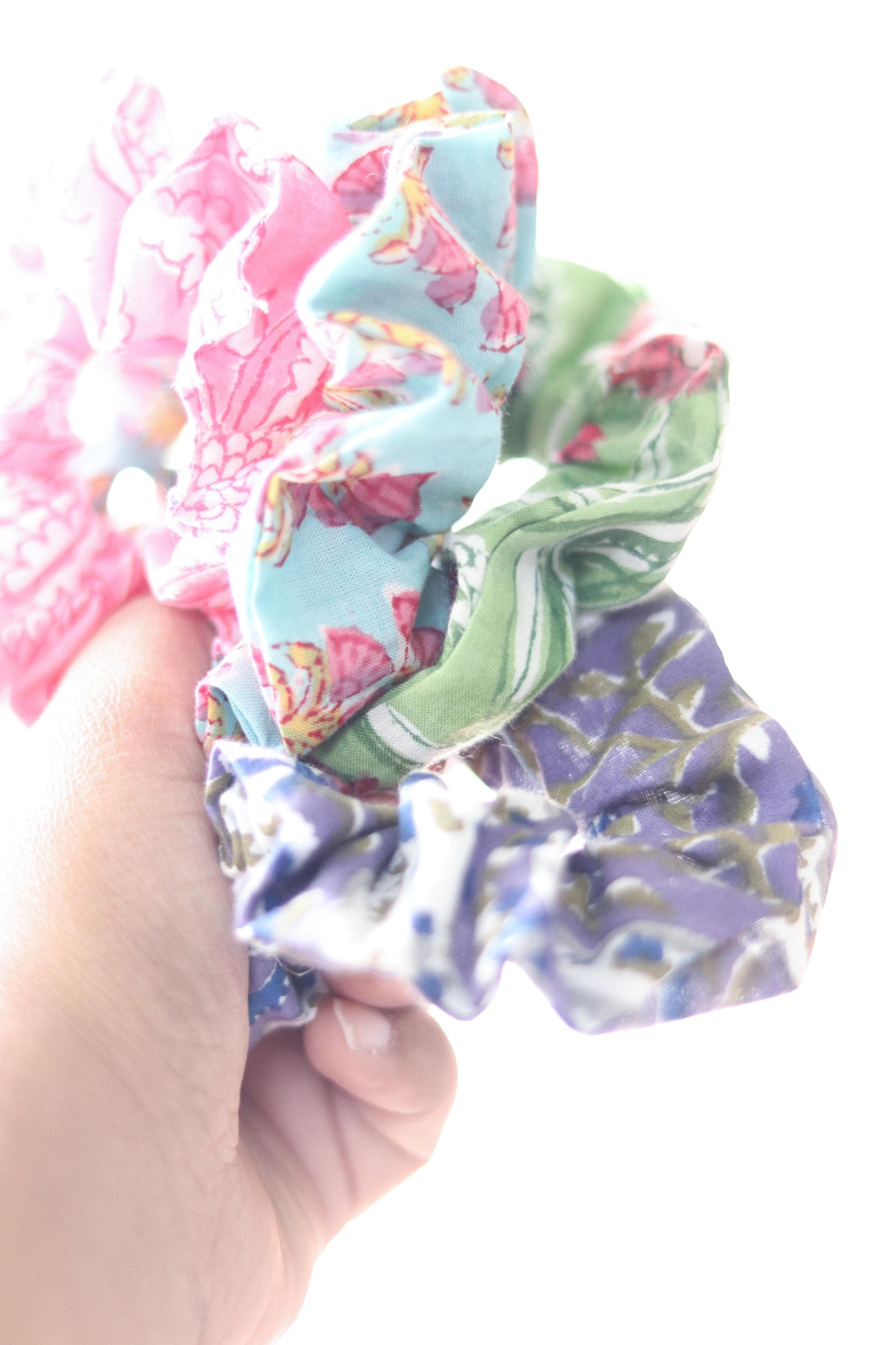 Pure Cotton Scrunchies – Set of 5 | Handmade Block Print Hair Ties | No-Breakage Gentle Hair Scrunchies | Soft Elastic, Plastic-Free | Boho