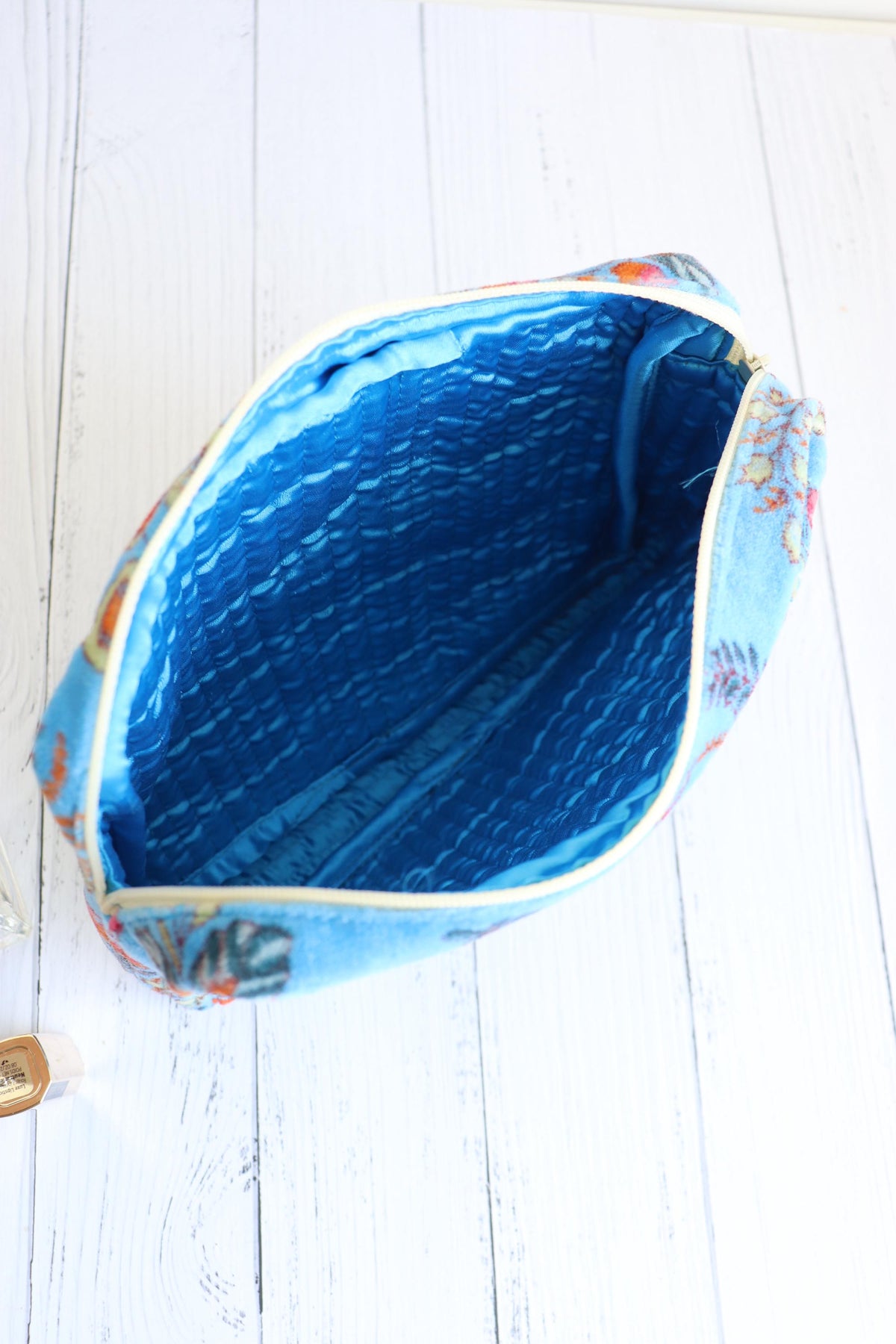 Blue Velvet Quilted Vanity Bag