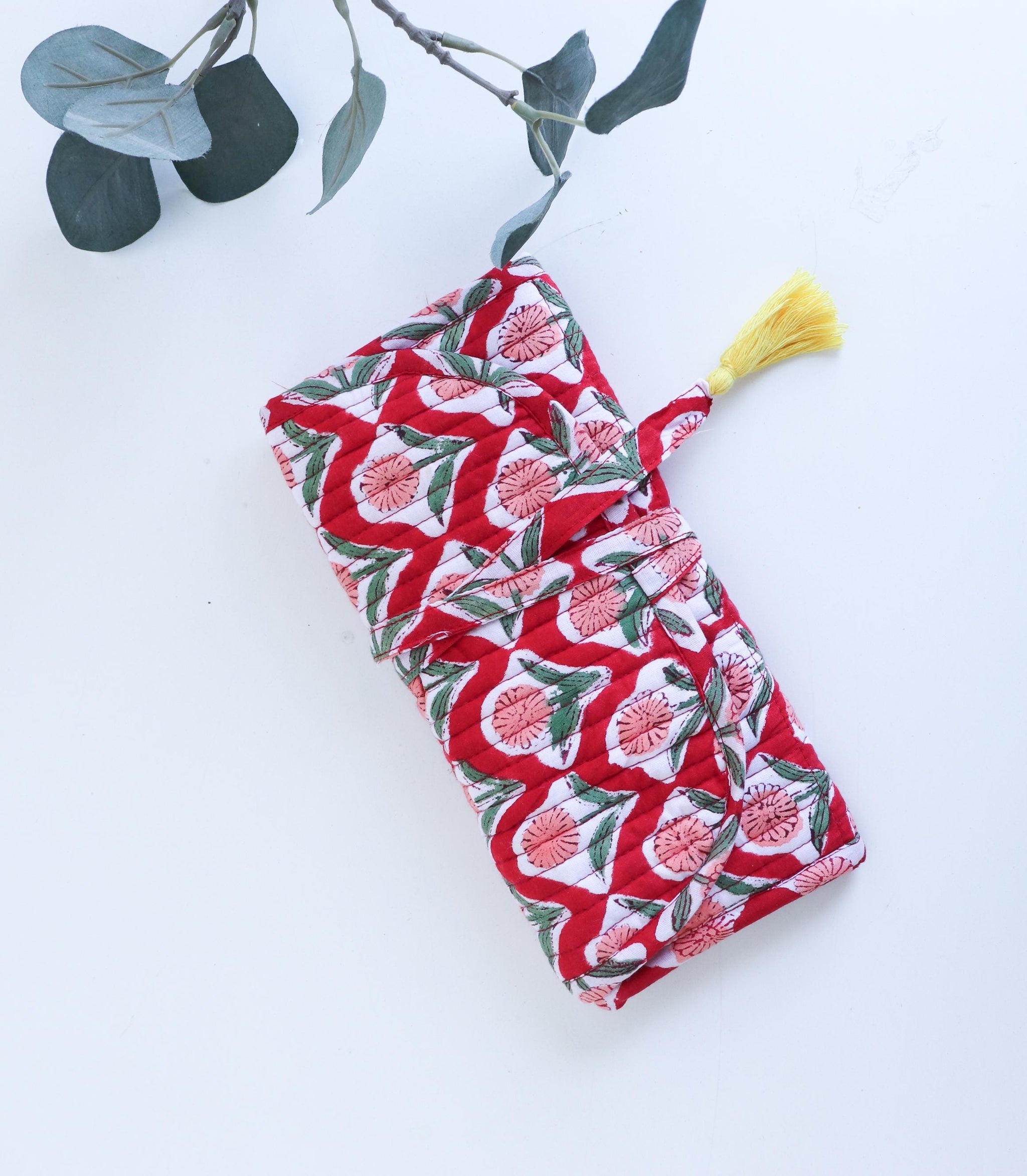 Jewelry Roll | Cotton Jewelry Organizer | Travel Jewelry Case | Roll Up Jewelry Bag with Zipper Pockets, Makeup Brush Case, Toiletry Pouch