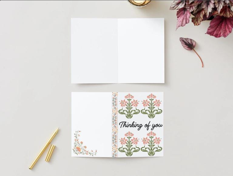 Thinking of You Printable Card – 5x7 Floral Sympathy Card JPG PNG PDF, Instant Download Encouragement Card, Elegant Botanical Design