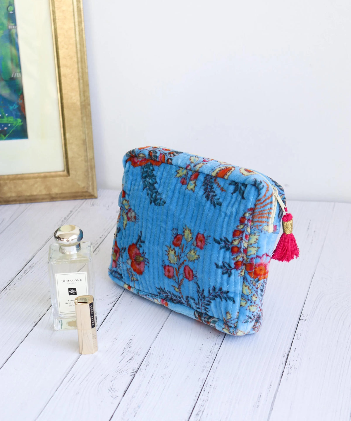 Blue Velvet Quilted Vanity Bag