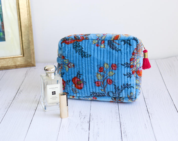 Blue Velvet Quilted Vanity Bag