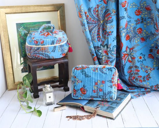 Blue Velvet Quilted Vanity Bag