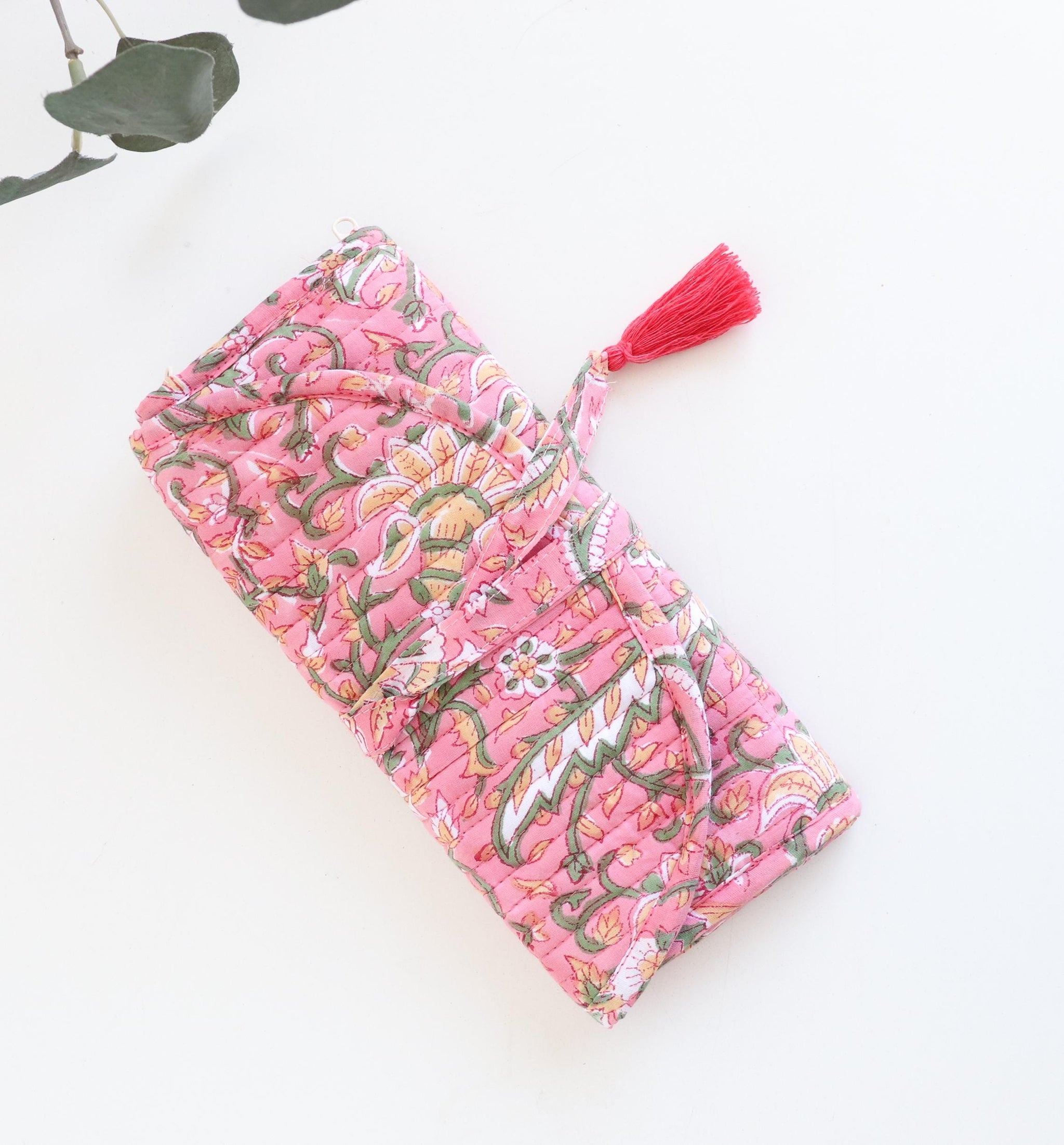 Jewelry Roll | Cotton Jewelry Organizer | Travel Jewelry Case | Roll Up Jewelry Bag with Zipper Pockets, Makeup Brush Case, Toiletry Pouch
