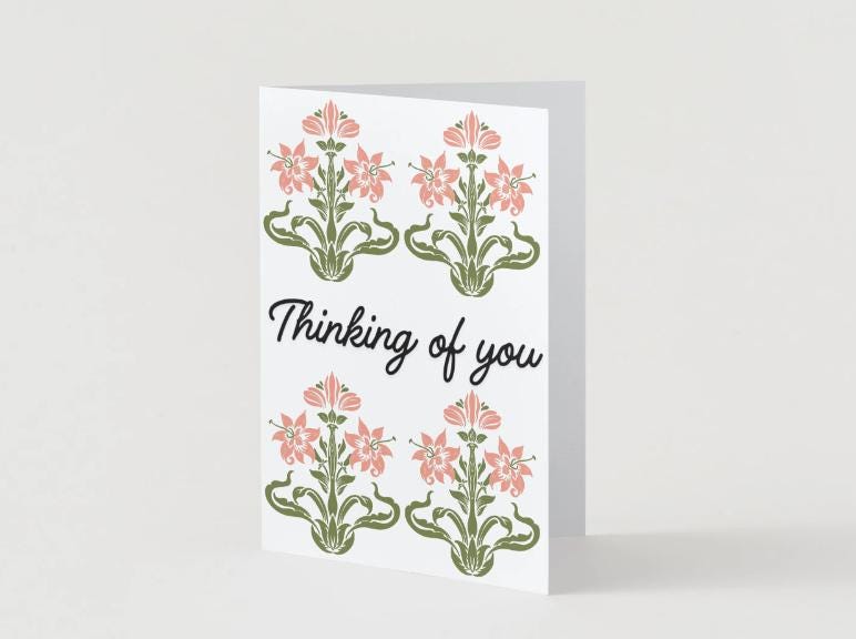 Thinking of You Printable Card – 5x7 Floral Sympathy Card JPG PNG PDF, Instant Download Encouragement Card, Elegant Botanical Design