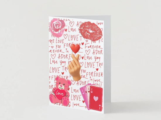 Cute Valentine Printable Card – 5x7 Love Card PDF JPG PNG, Finger Heart Emoji, Teddy Bear Love Card, Instant Download Digital Card - Kpop