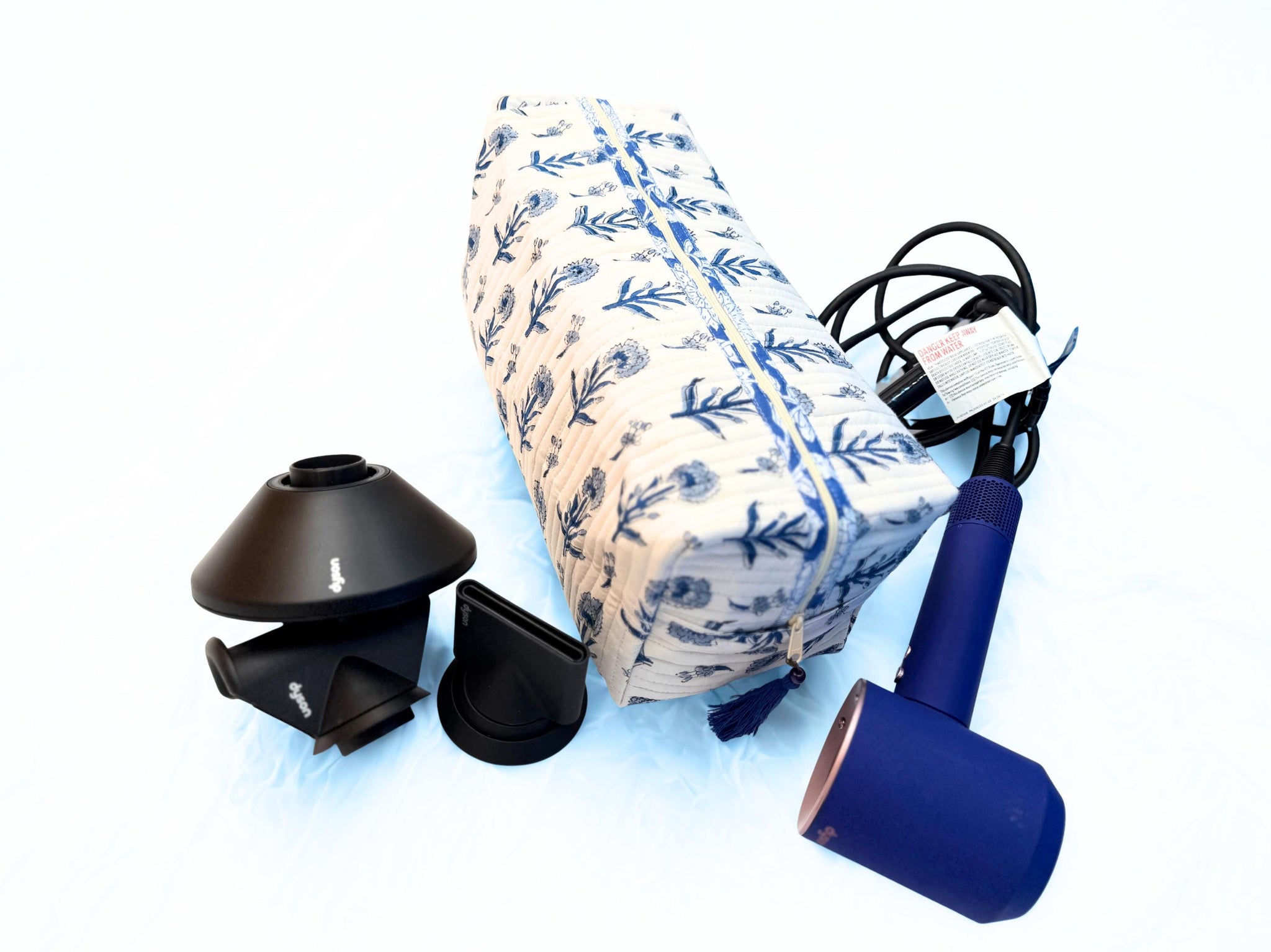 Cute Dyson Airwrap Bag, Travel Hair Dryer Storage Bag, Portable Hair Accessories Travel Case, Quilted Block Print Cotton Hair Tool Organize