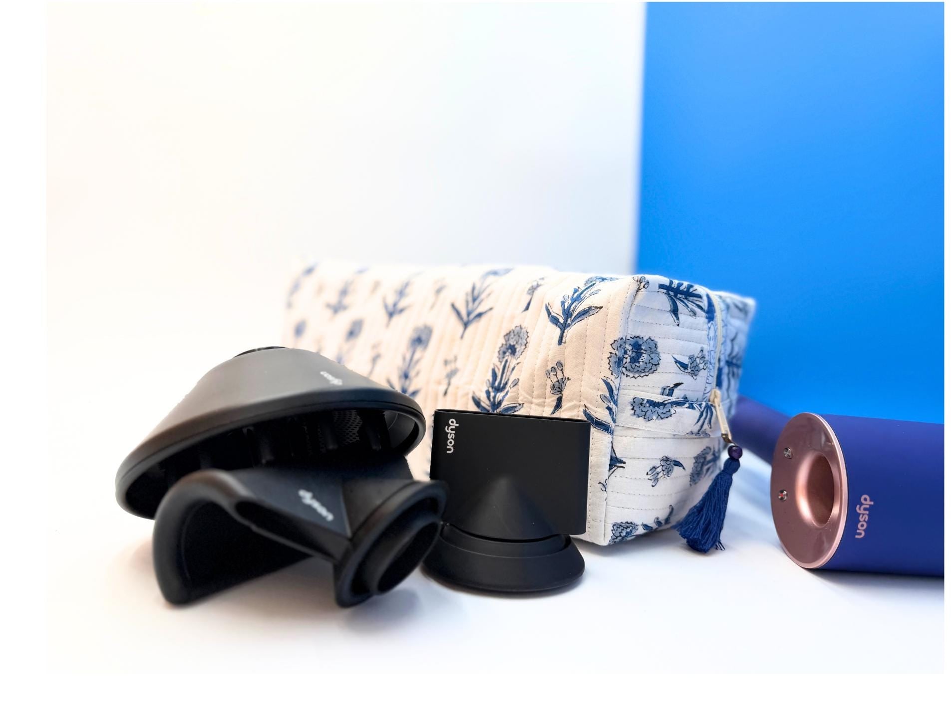 Cute Dyson Airwrap Bag, Travel Hair Dryer Storage Bag, Portable Hair Accessories Travel Case, Quilted Block Print Cotton Hair Tool Organize